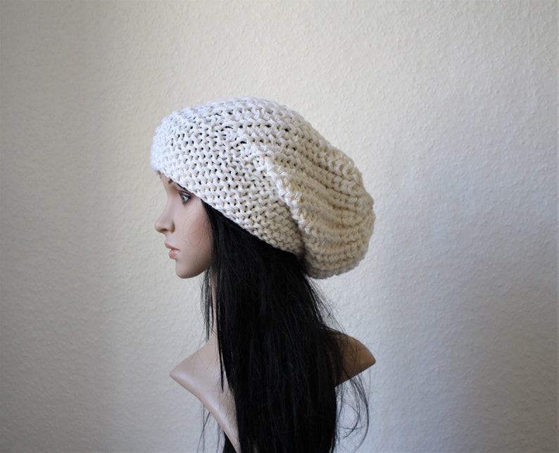 Long Beanie, Slouch , Vegan white image 2