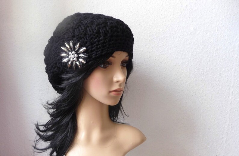 Beanie, Boho, Vintage Stijl Dame in Zwart afbeelding 3