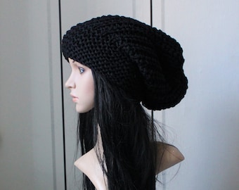 Long Beanie, Slouch " Black"