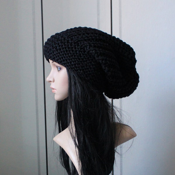 Long Beanie,Slouch " Black "