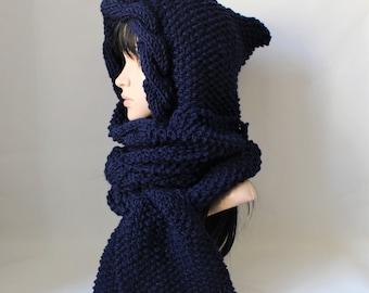 Hooded Scarf,scarf  " marine blue "