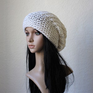 Long Beanie, Slouch , Vegan white image 3