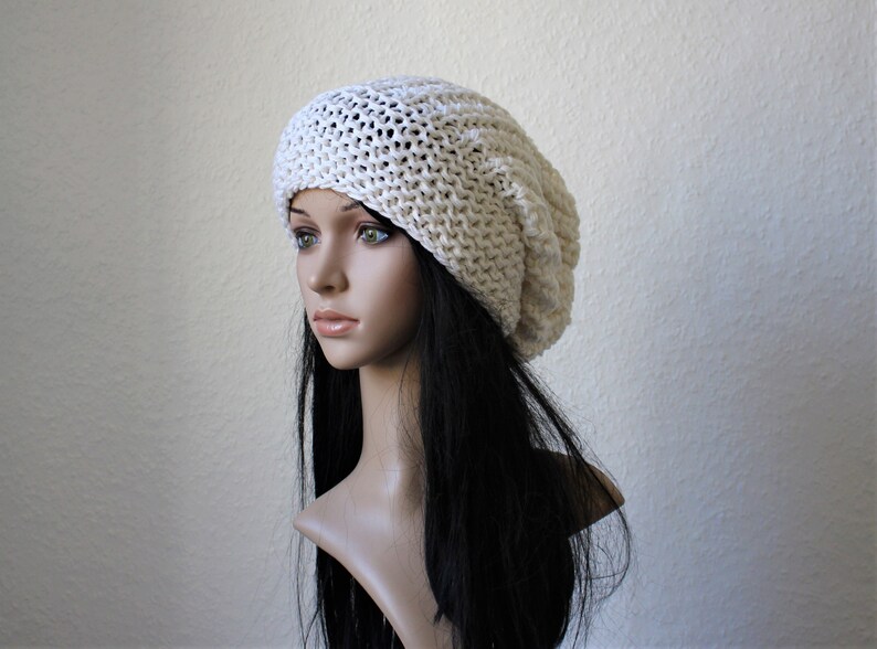 Long Beanie, Slouch , Vegan white image 3