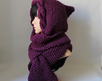 Sjaal met kap, hoodie in "aubergine"!