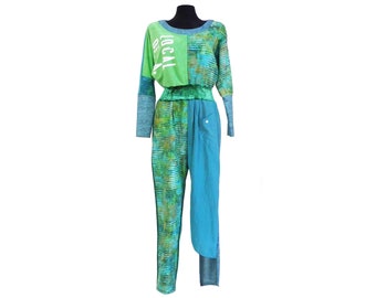 Jumpsuit batwing sleeves, green, petrol, size. 36/38