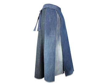 Wickelrock, Denim, onesize, upcycling, 70er Silhouette