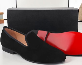 Women's Christian Louboutin Plain Black Suede Slippers loafers Flats Wedding Prom