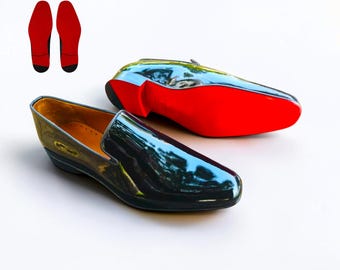 Women's Christian Louboutin Black Leather Loafers Shoes: Red Sole Formal Dress Shoes