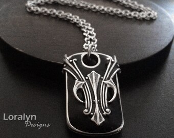 Medieval Dog Tag Pendant, Cool Mens Necklace, Stainless Steel Jewelry, Gift for Boyfriend, Hip Hop