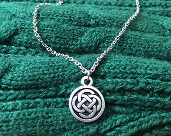 Small Celtic Knot Charm Necklace, Irish Jewelry, Infinity Necklace for Girlfriend, Remembrance Pendant, Gift for BFF, Small Round Pendant