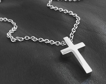 Mens Stainless Steel Small Cross Necklace, Waterproof Silver Cross Pendant, Cross Necklace Teen Boy, Religious Gift, Catholic Jewelry, Bro