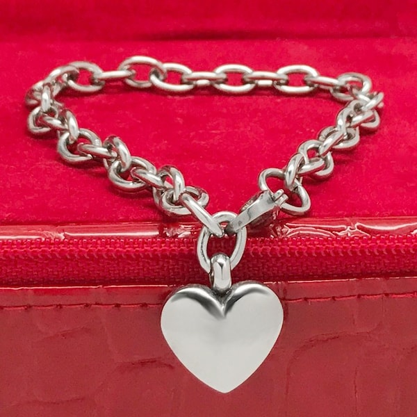 Stainless Steel Heart Charm Bracelet, Silver Chain Bracelet, Jewelry for Mom, Waterproof Jewelry, Metal Bracelet, Non Tarnish