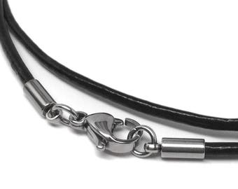 2mm Black Leather Cord 20/" Choker Necklace Chain .925 Sterling silver clasp