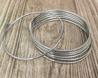 Plain Bangle Set, Thin Steel Bracelets, 2mm Bracelet Stack, Classic Bangle Bracelets, Simple Silver Bangles, Stackable Bangles Set, Gift