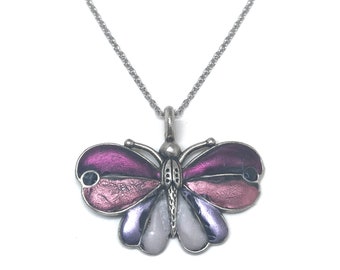 Silver Butterfly Necklace, Colorful Pendant, Nature Inspired Jewelry, Purple Butterfly Pendant, Resin Jewelry, Gifts for Mom, Spring Jewelry