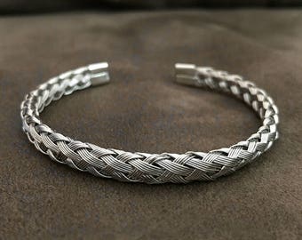 Woven Metal Bracelet, Stainless Steel Jewelry, Silver Braided Bracelet, Unisex Jewelry, Gift for Girlfriend, Boyfriend Bracelet