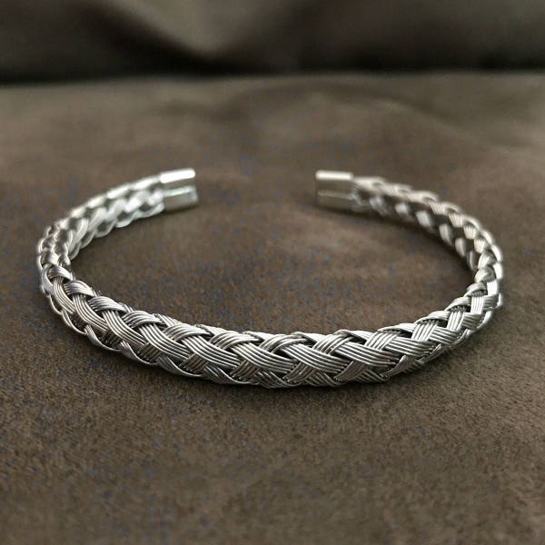 Woven Metal Bracelet, Stainless Steel Jewelry, Silver Braided Bracelet, Unisex Jewelry, Gift for Girlfriend, Boyfriend Bracelet