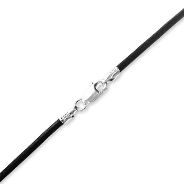 2mm 20 inch Black Necklace Leather Cord, Mens Necklace Chain, Sterling Silver Lobster Clasp