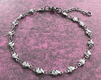 Thin Heart Chain Bracelet, Valentines Jewelry for Her, Stainless Steel Jewelry Women, Adjustable Heart Link Bracelet, Girlfriend Gift