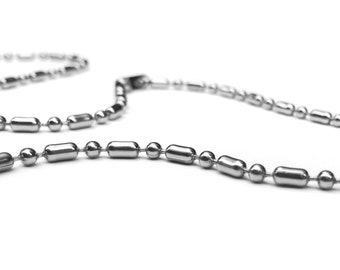 Stainless Steel Silver Ball Chain Necklace, 16 - 30 Inches, Military Jewelry, 2.4mm, Mens Jewelry