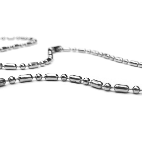 Stainless Steel Silver Ball Chain Necklace, 16 - 30 Inches, Military Jewelry, 2.4mm, Mens Jewelry