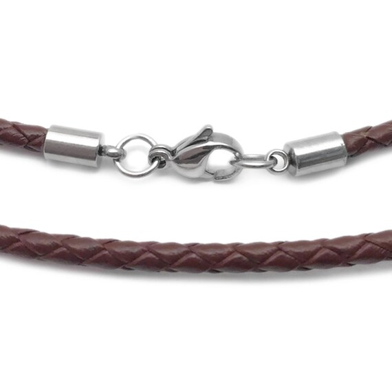 Brown Braided Leather Cord 3mm Mens 