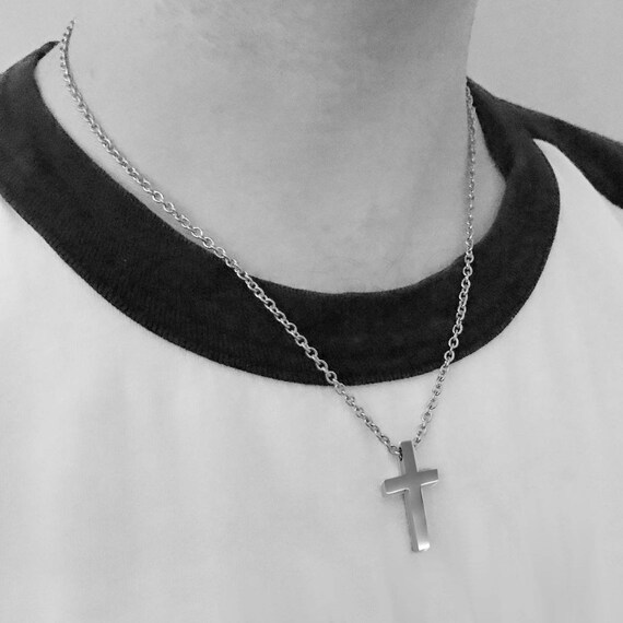 Simple Small Cross Necklace for Men Stainless Steel Jewelry Etsy