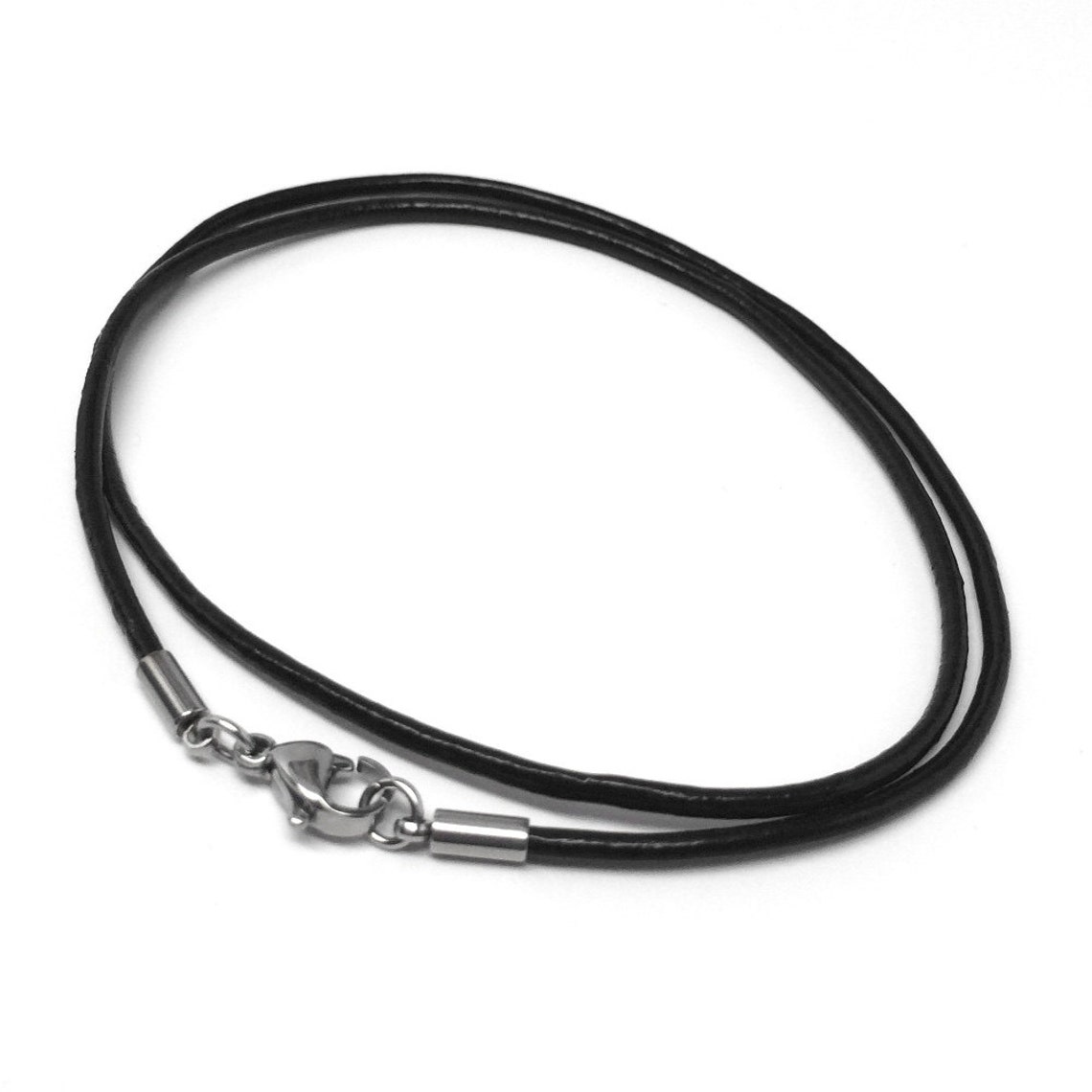 Black Leather Cord Necklace 14 30 Inch 2mm Stainless Etsy