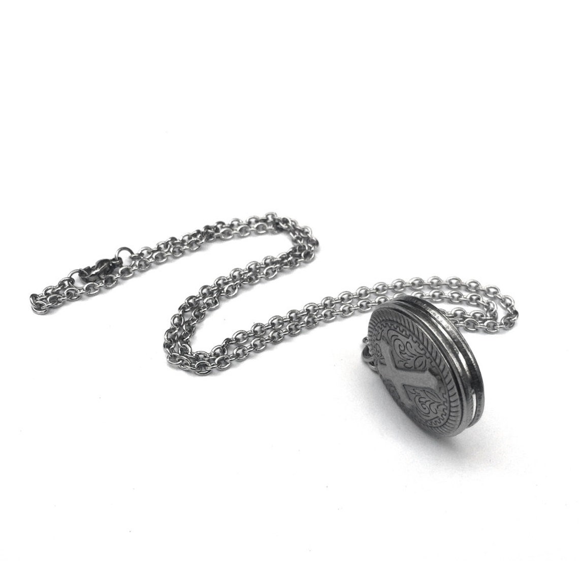 Stainless Steel Necklace Mens Biker Jewelry Round Silver Etsy