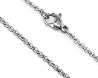 Stainless Steel Necklace Chain, 2mm, Lobster Clasp Closure, Rolo Chain, Hypoallergenic Jewelry