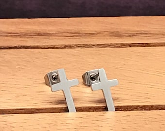 Tiny Silver Cross Stud Earrings, Christian Jewelry, Stainless Steel, Dainty Studs, Small Cross Post Earrings, Stocking Stuffer, Baptism Gift