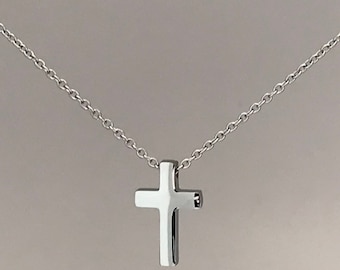 Small Silver Simple Cross Necklace for Women, Religious Christmas Gift, Jewelry for Teen Boys, Stainless Steel Jewelry, Tiny Cross Pendant