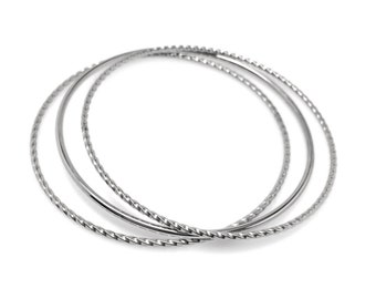 Twisted Stainless Steel Bangle, Stackable, Thin Silver Bracelet Set , Gift for Girlfriend, Hypoallergenic Jewelry