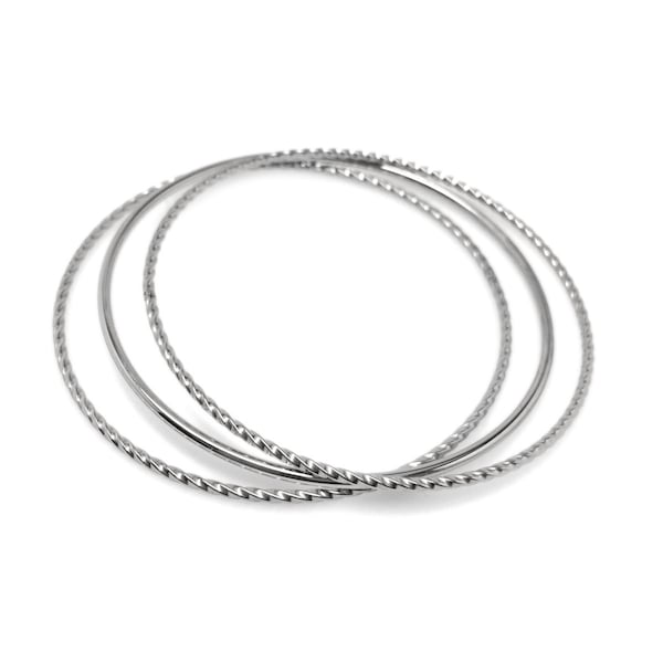 Twisted Stainless Steel Bangle, Stackable, Thin Silver Bracelet Set , Gift for Girlfriend, Hypoallergenic Jewelry