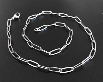 Thin Paperclip Chain Link Necklace, Stainless Steel Chain, 4mm Wide, Gift for Girlfirend, Jewelry for Sensitive Skin (16-20 Inch)