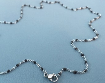 Thin Silver and Black Stainless Steel Necklace Chain, 1.5mm, Resin Beads, Layering Chain, No Tarnish Jewelry, Gift for Her