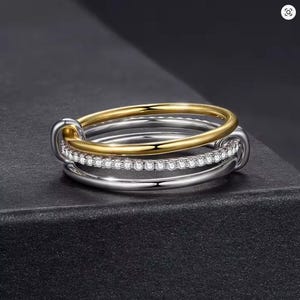 Spinelli Kilcollin White Moissanite Eternity With Both Side Two Plain Ring Multi Link Connector Band, Moissanite Minimalist Rings For Women