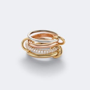 Three Gold Plated Color  Four Multi Band, White Moissanite Eternity Band, Spinelli Kilcollin Rings, Handmade Multi Link Interlocking Rings