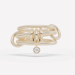 Three Plain Ring With 2 Small Band Interlocking Multi Stone Drop Link Band Solitaire Ring, spinelli kilcollin Band, Plain Stacking Ring Band