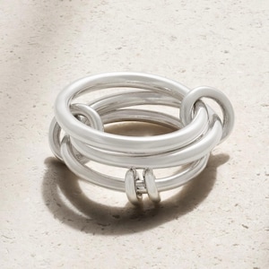 925 Sterling Silver Multi Band Ring, Stackable Rings for Women, Three Plain Ring Multi Connector Two Small Band, Interlocking Spinelli Rings