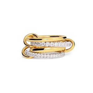 Silver Two Moissanite Full Eternity Band With 14k Gold Plated Plain Rings, Multi Link Connector Band Rings, Spinelli Kilcollin Rings For her