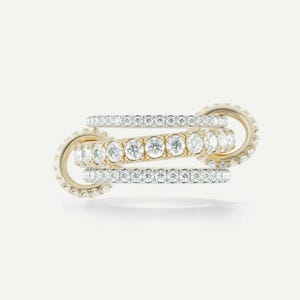 Three White Moissanite Eternity Band With Small Eternity Band Interlocking Connector Ring, Spinelli Kilcollin Stacking Rings 14k Gold Plated