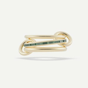 Emerald CZ Baguette Eternity band With Plain Rings Multi Interlocking Connector Band, spinelli kilcollin Handmade Channel Set Ring For Women