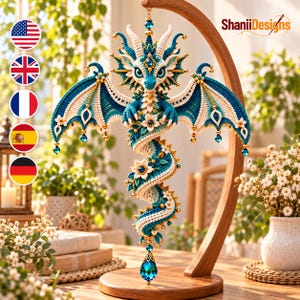 Dragon Crochet Wind Spinner Pattern PDF, Jeweled Azure Spiral Dragon Hanging Decor, Fantasy Crochet Ornament Digital Download