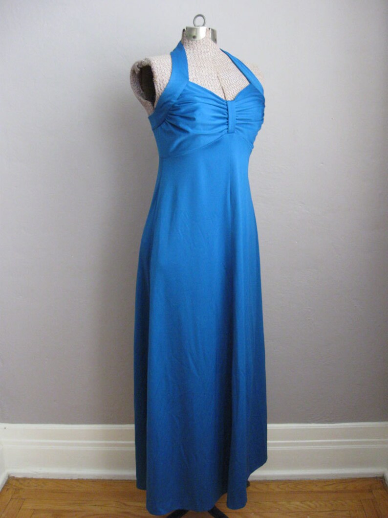 1970s Dress Cornflower Blue Evening Gown Long Halter Dress - Etsy