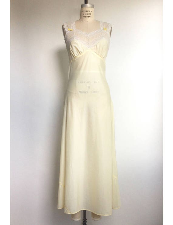 1940s Nightgown Yellow Vintage 40s Lingerie White… - image 2