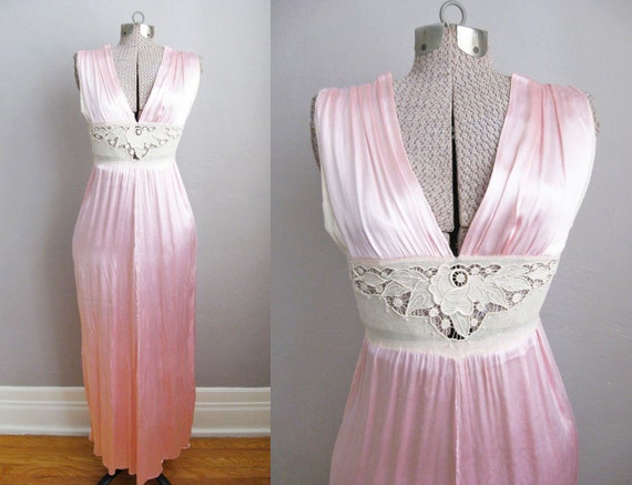 1930s Nightgown Pink Satin Lace 30s Vintage Linger