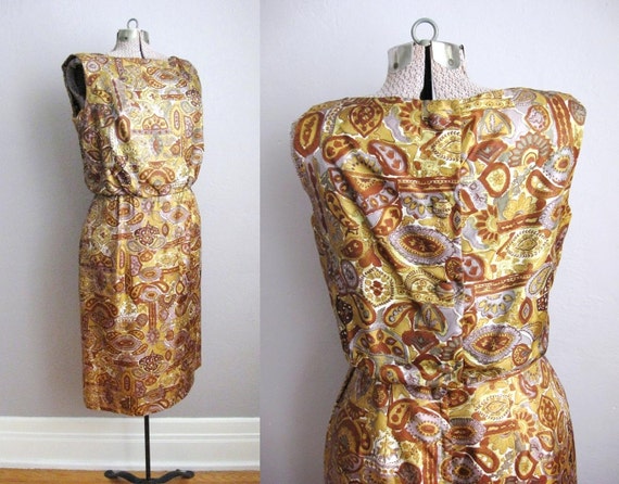 50s Dress Button Back Paisley Floral Print 1950s D