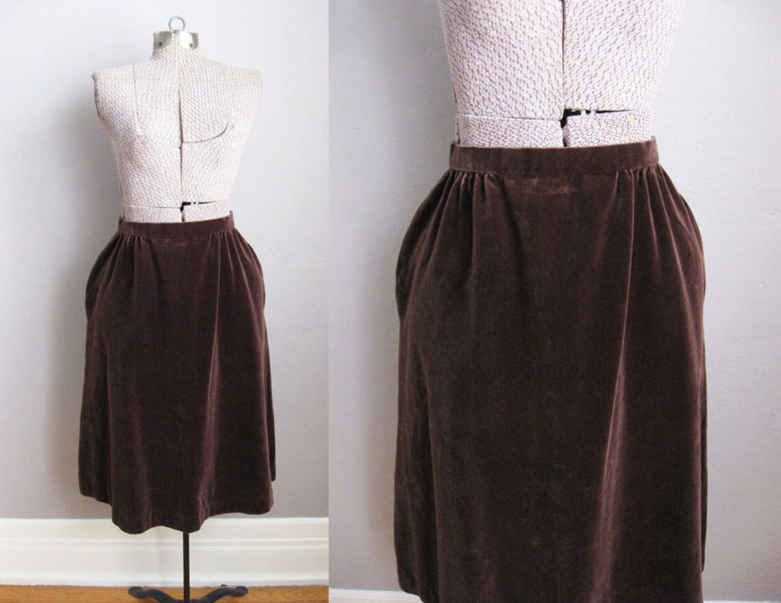 1960s Brown Velvet Skirt With Pockets 60s Skirt / Medium Etsy