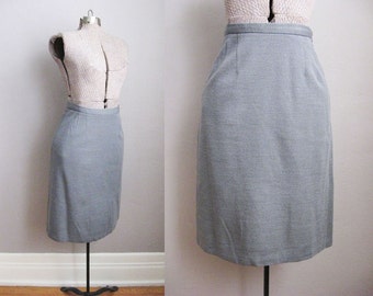 1960s Skirt Grey Pencil Skirt 60s Vintage Jersey Knit / Small Medium